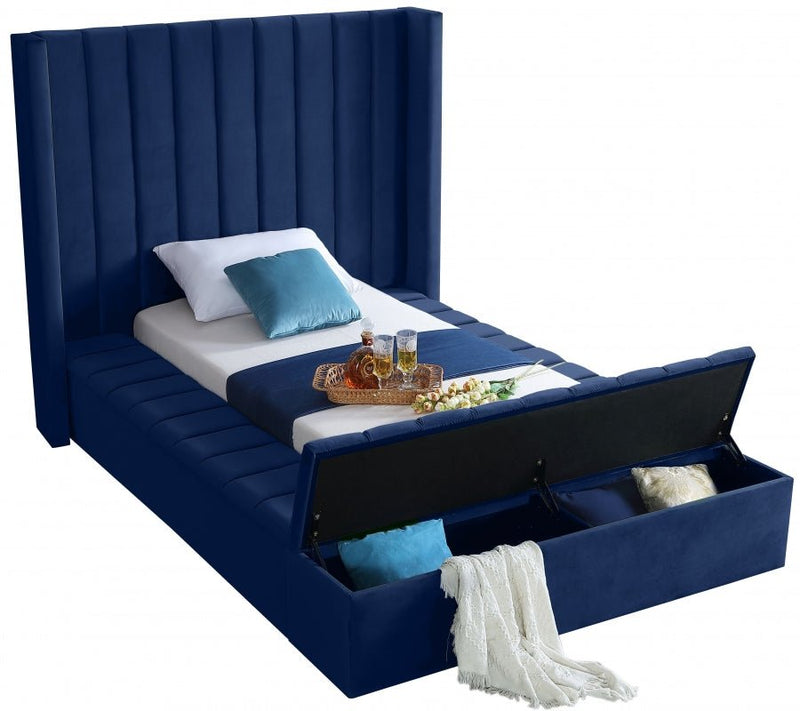 Kiki Velvet Twin Bed (3 Boxes) Blue - Gate FurnitureTwin Bed