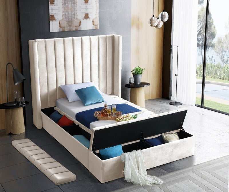 Kiki Velvet Twin Bed (3 Boxes) Cream - Gate FurnitureTwin Bed