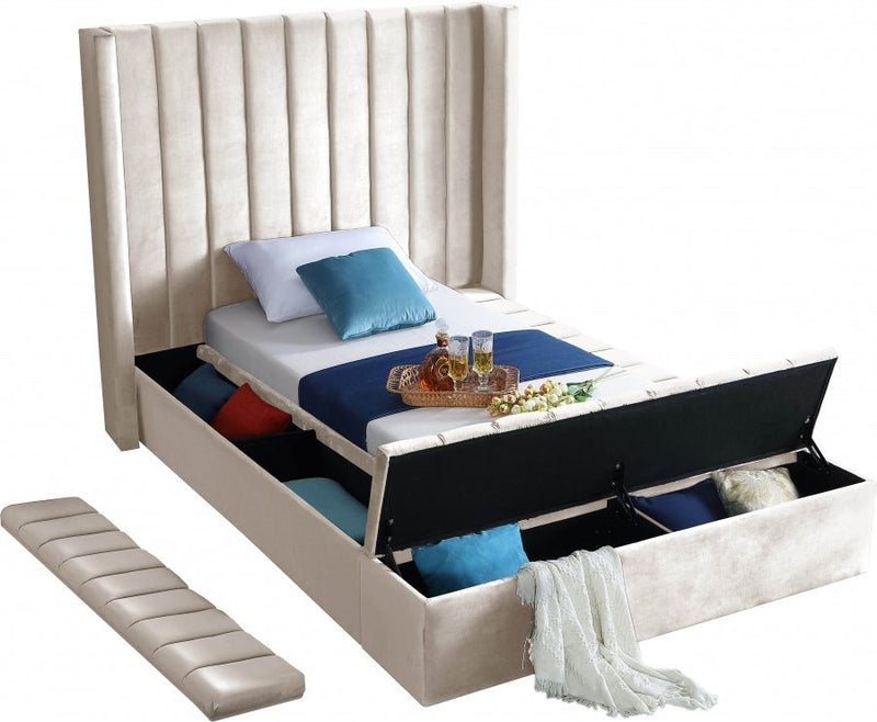 Kiki Velvet Twin Bed (3 Boxes) Cream - Gate FurnitureTwin Bed