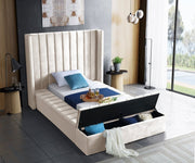 Kiki Velvet Twin Bed (3 Boxes) Cream - Gate FurnitureTwin Bed