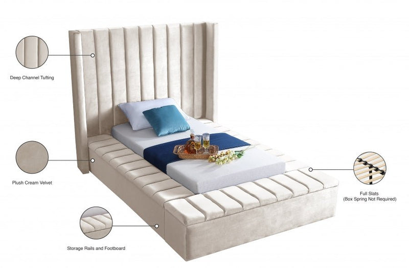 Kiki Velvet Twin Bed (3 Boxes) Cream - Gate FurnitureTwin Bed