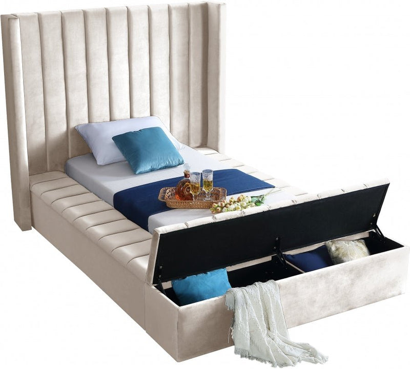 Kiki Velvet Twin Bed (3 Boxes) Cream - Gate FurnitureTwin Bed