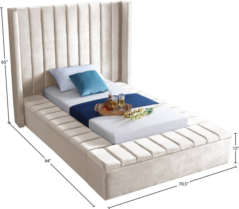 Kiki Velvet Twin Bed (3 Boxes) Cream - Gate FurnitureTwin Bed