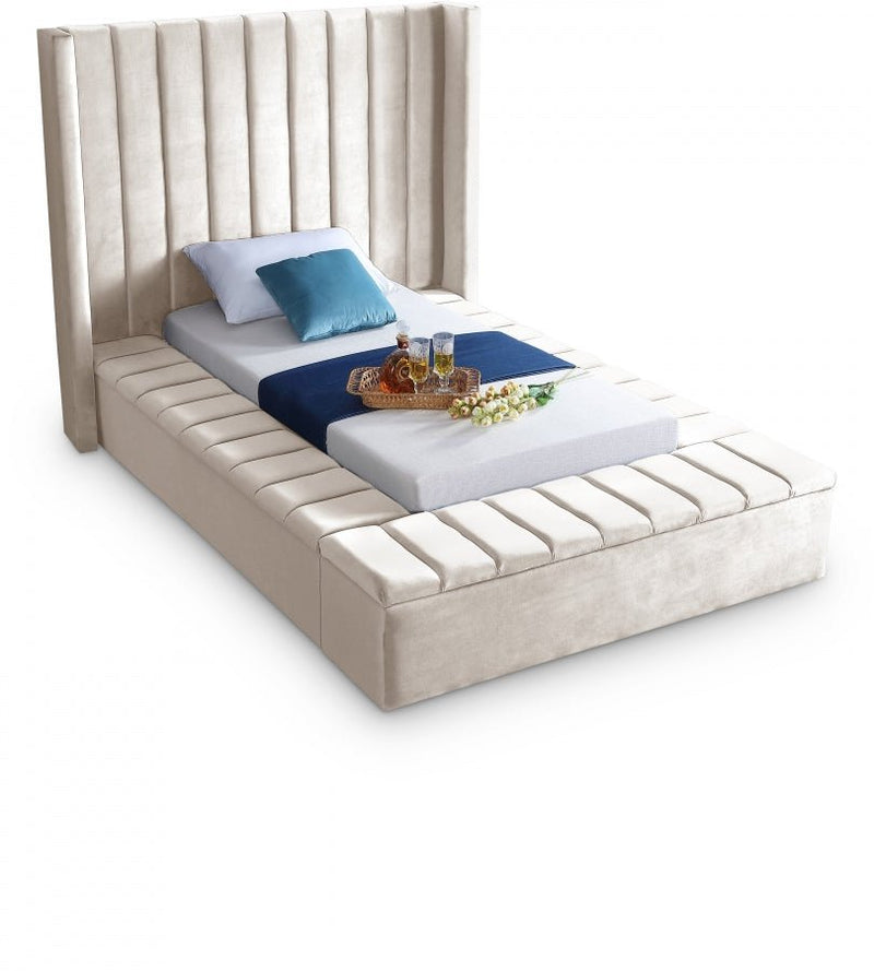 Kiki Velvet Twin Bed (3 Boxes) Cream - Gate FurnitureTwin Bed