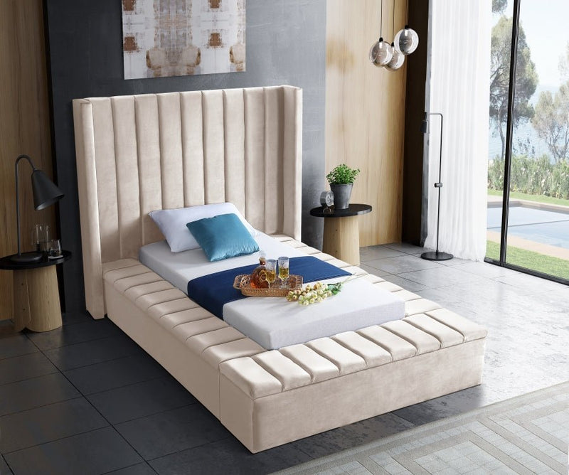 Kiki Velvet Twin Bed (3 Boxes) Cream - Gate FurnitureTwin Bed