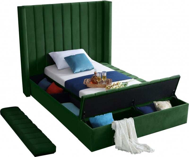 Kiki Velvet Twin Bed (3 Boxes) Green - Gate FurnitureTwin Bed