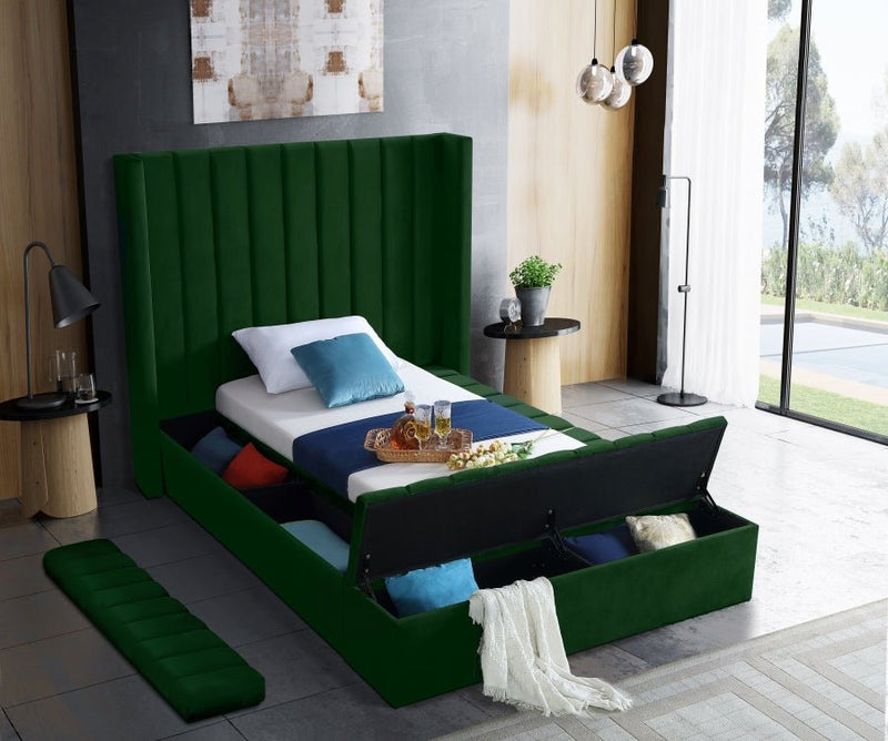 Kiki Velvet Twin Bed (3 Boxes) Green - Gate FurnitureTwin Bed