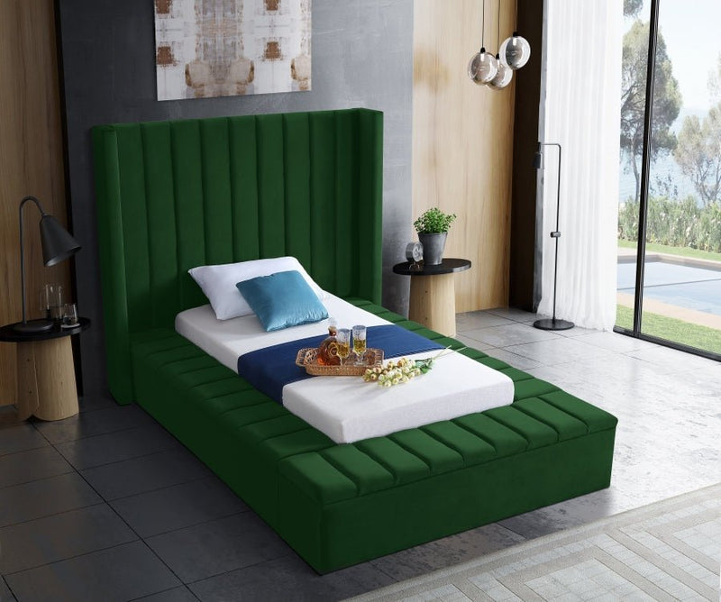 Kiki Velvet Twin Bed (3 Boxes) Green - Gate FurnitureTwin Bed