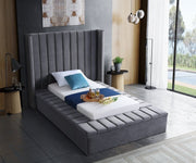 Kiki Velvet Twin Bed (3 Boxes) Grey - Gate FurnitureTwin Bed