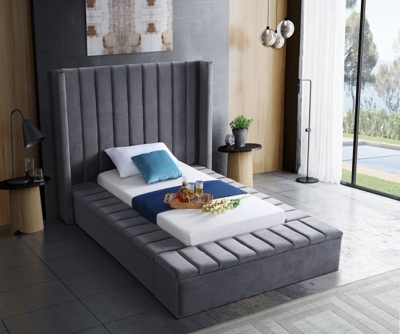 Kiki Velvet Twin Bed (3 Boxes) Grey - Gate FurnitureTwin Bed