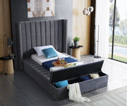 Kiki Velvet Twin Bed (3 Boxes) Grey - Gate FurnitureTwin Bed