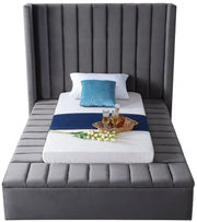 Kiki Velvet Twin Bed (3 Boxes) Grey - Gate FurnitureTwin Bed