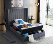 Kiki Velvet Twin Bed (3 Boxes) Grey - Gate FurnitureTwin Bed