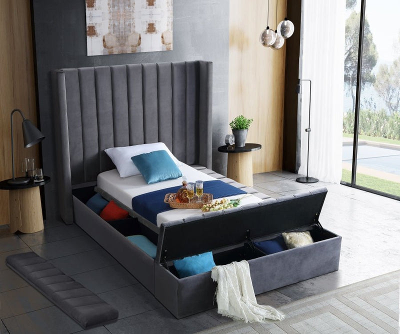 Kiki Velvet Twin Bed (3 Boxes) Grey - Gate FurnitureTwin Bed