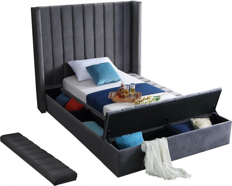 Kiki Velvet Twin Bed (3 Boxes) Grey - Gate FurnitureTwin Bed
