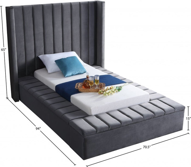 Kiki Velvet Twin Bed (3 Boxes) Grey - Gate FurnitureTwin Bed