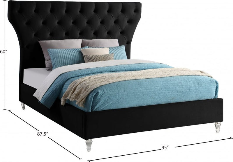 Kira Velvet King Bed Black - Gate FurnitureKing Bed