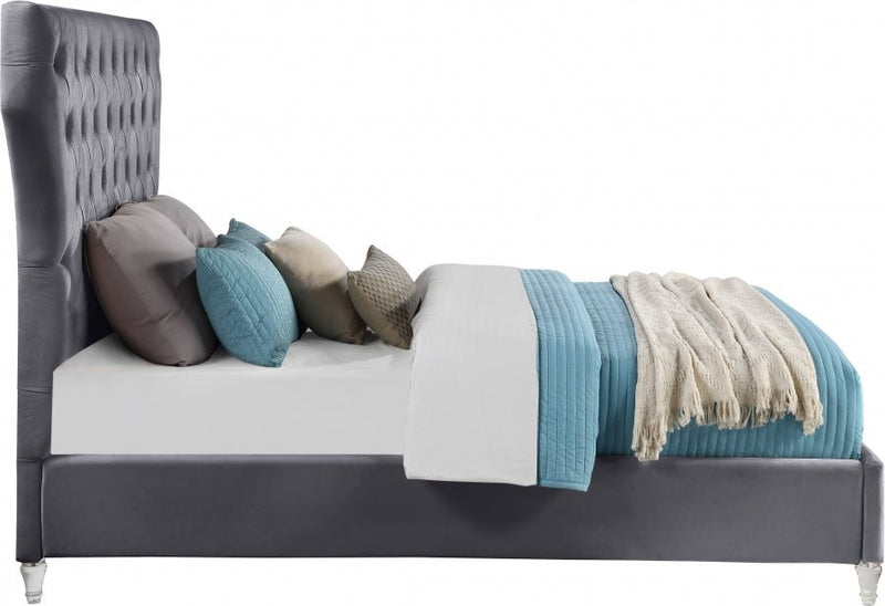 Kira Velvet King Bed Grey - Gate FurnitureKing Bed