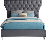 Kira Velvet King Bed Grey - Gate FurnitureKing Bed