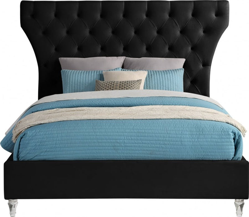 Kira Velvet Queen Bed Black - Gate FurnitureQueen Bed