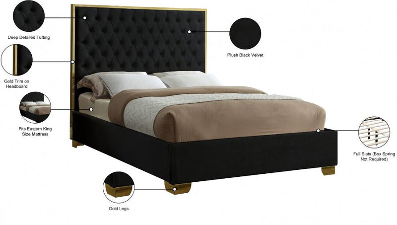 Lana Velvet King Bed Black - Gate FurnitureKing Bed