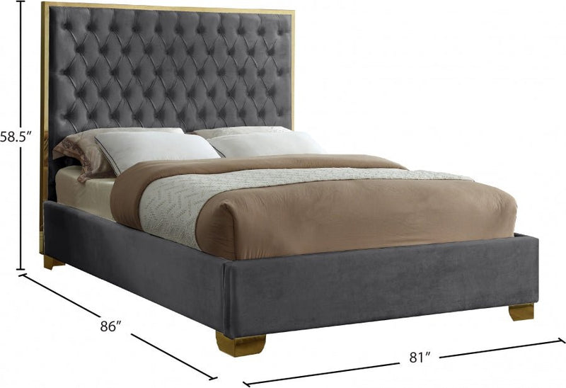 Lana Velvet King Bed Grey - Gate FurnitureKing Bed