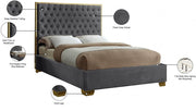 Lana Velvet King Bed Grey - Gate FurnitureKing Bed
