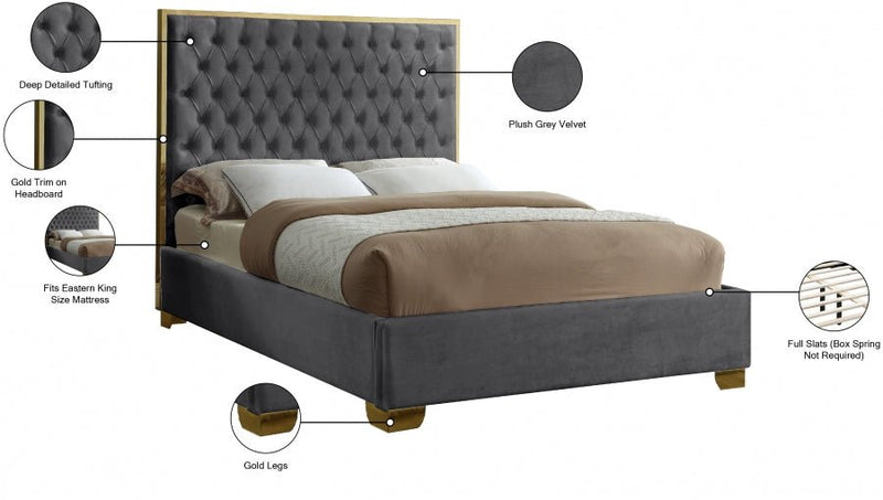 Lana Velvet King Bed Grey - Gate FurnitureKing Bed