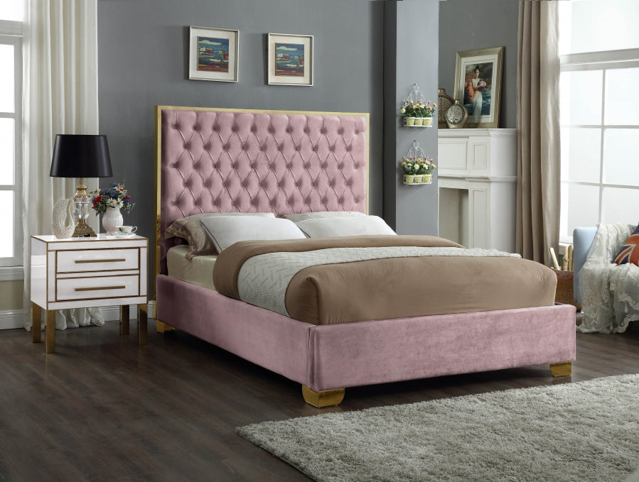 Lana Velvet King Bed Pink - LanaPink-K