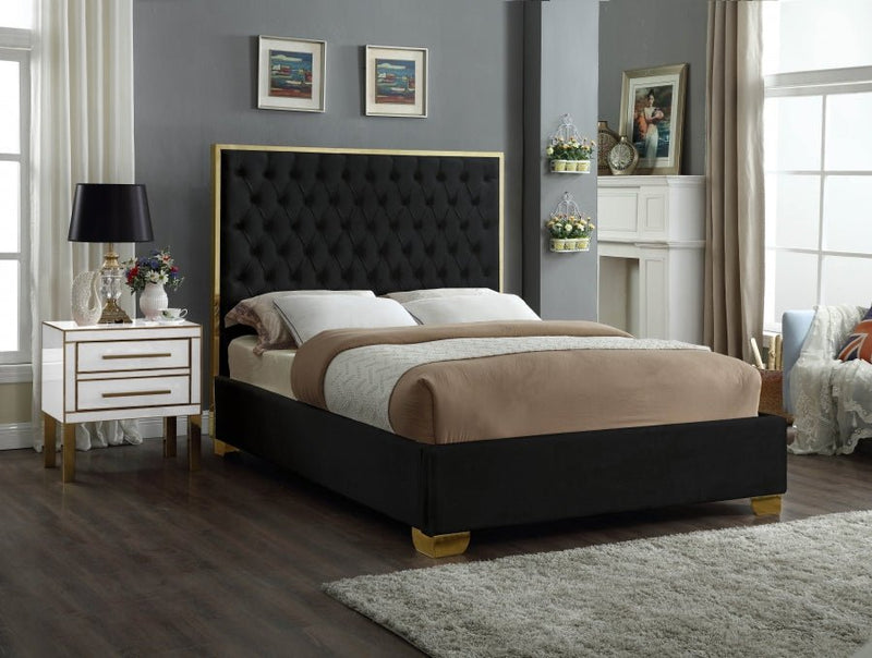Lana Velvet Queen Bed Black - Gate FurnitureQueen Bed