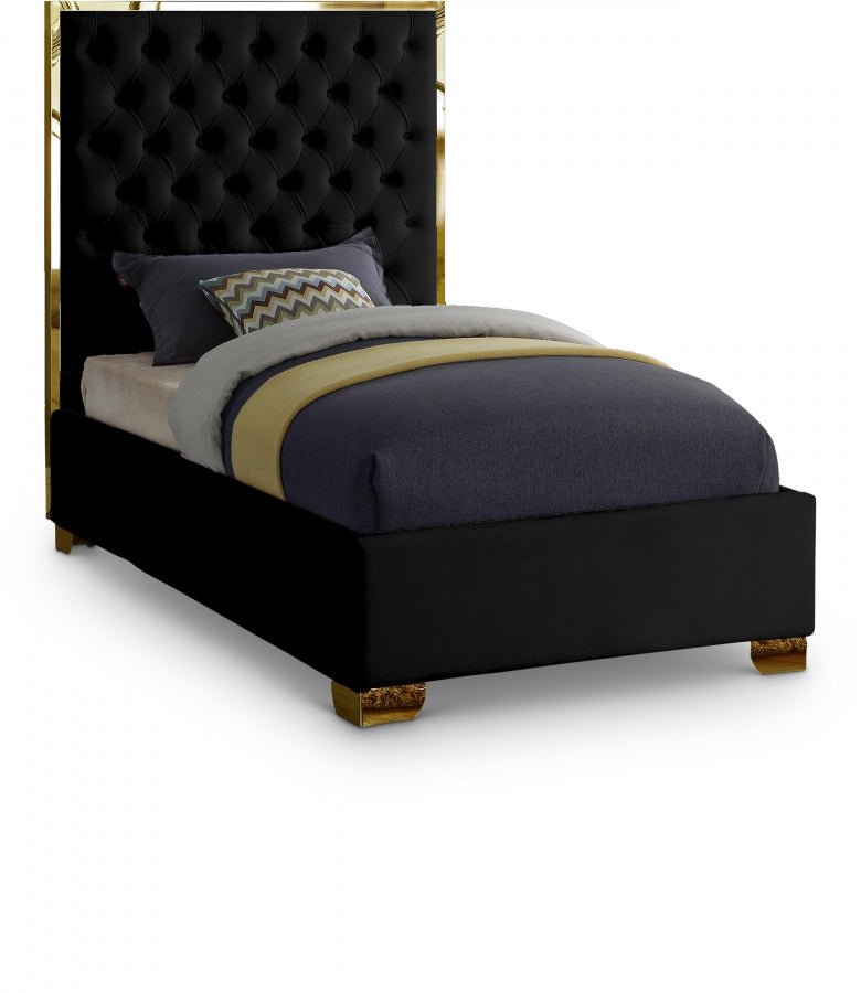 Lana Velvet Twin Bed Black - Gate FurnitureTwin Bed