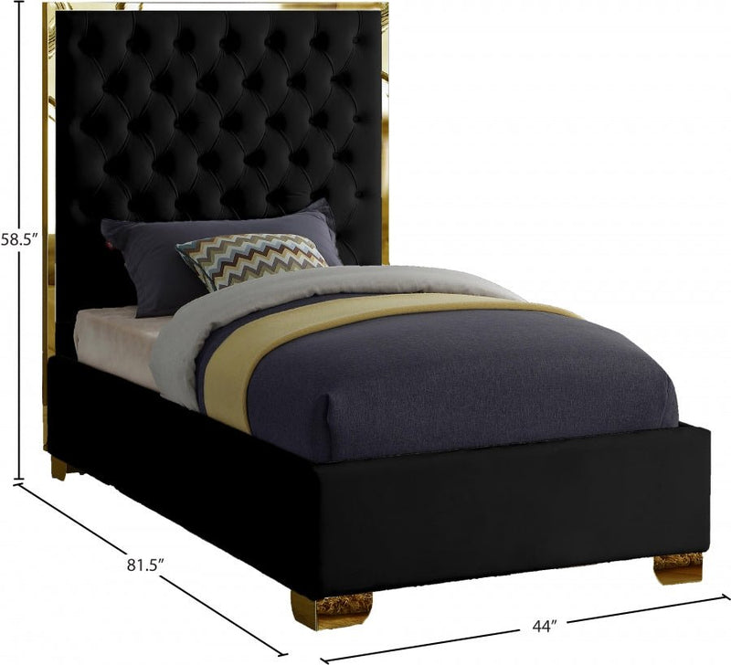 Lana Velvet Twin Bed Black - Gate FurnitureTwin Bed