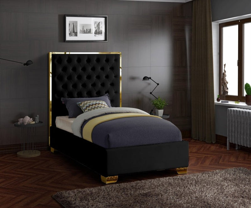 Lana Velvet Twin Bed Black - Gate FurnitureTwin Bed