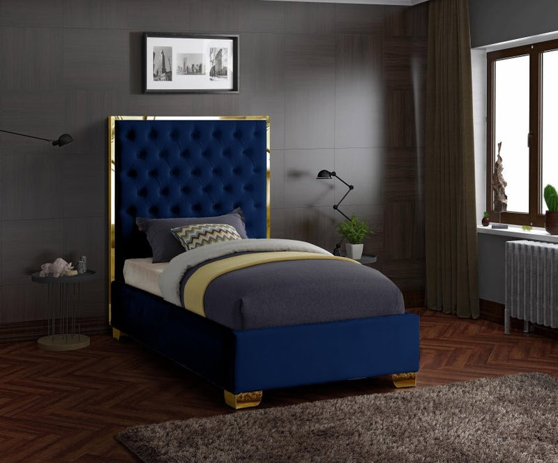 Lana Velvet Twin Bed Blue - Gate FurnitureTwin Bed