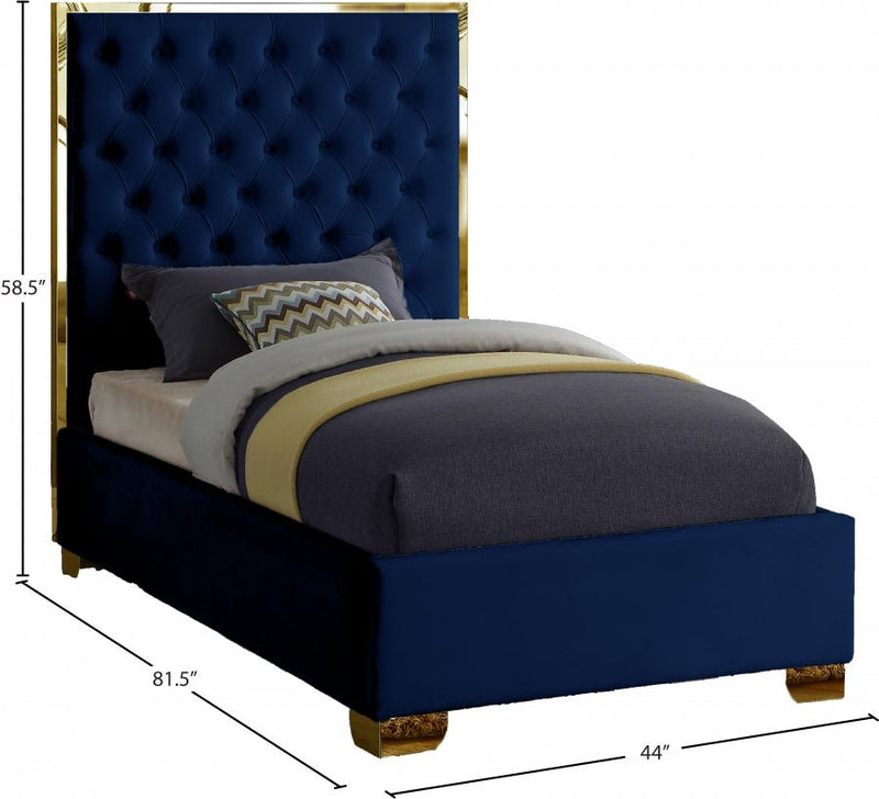 Lana Velvet Twin Bed Blue - Gate FurnitureTwin Bed