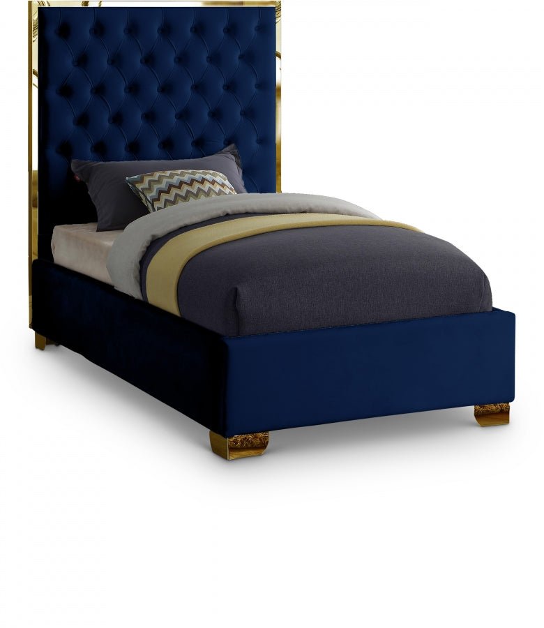 Lana Velvet Twin Bed Blue - Gate FurnitureTwin Bed