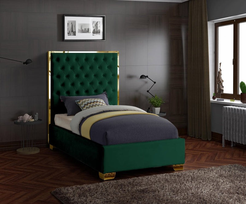 Lana Velvet Twin Bed Green - Gate FurnitureTwin Bed