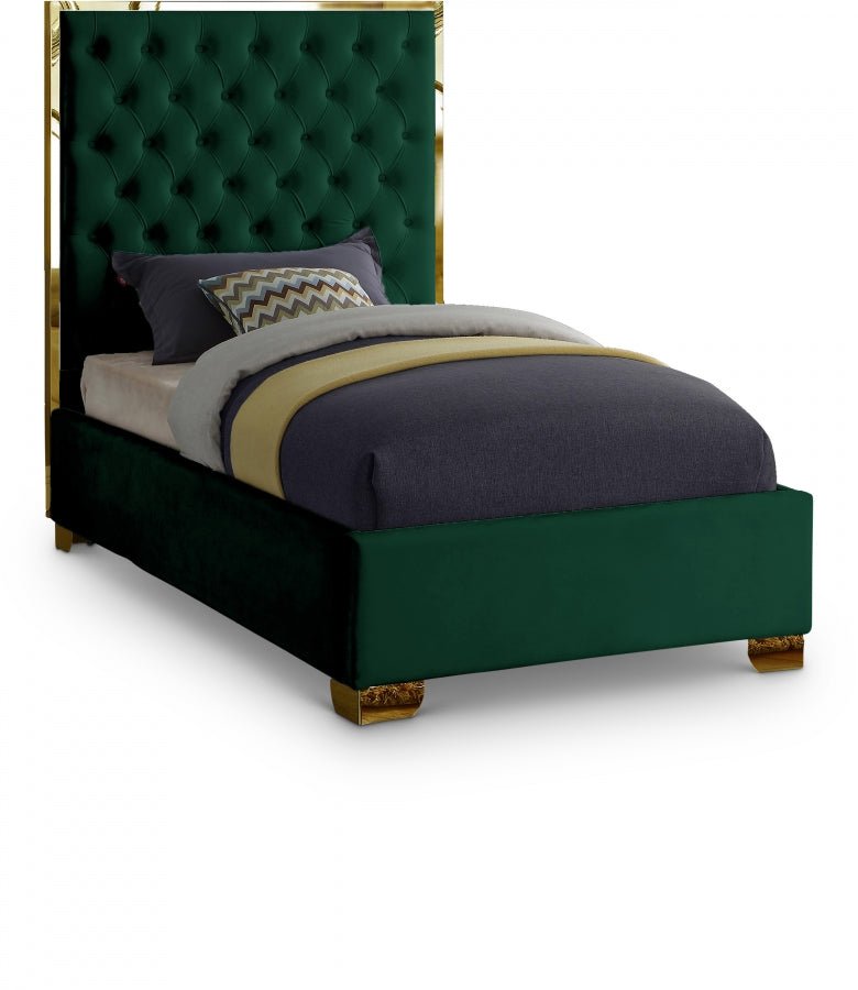 Lana Velvet Twin Bed Green - Gate FurnitureTwin Bed