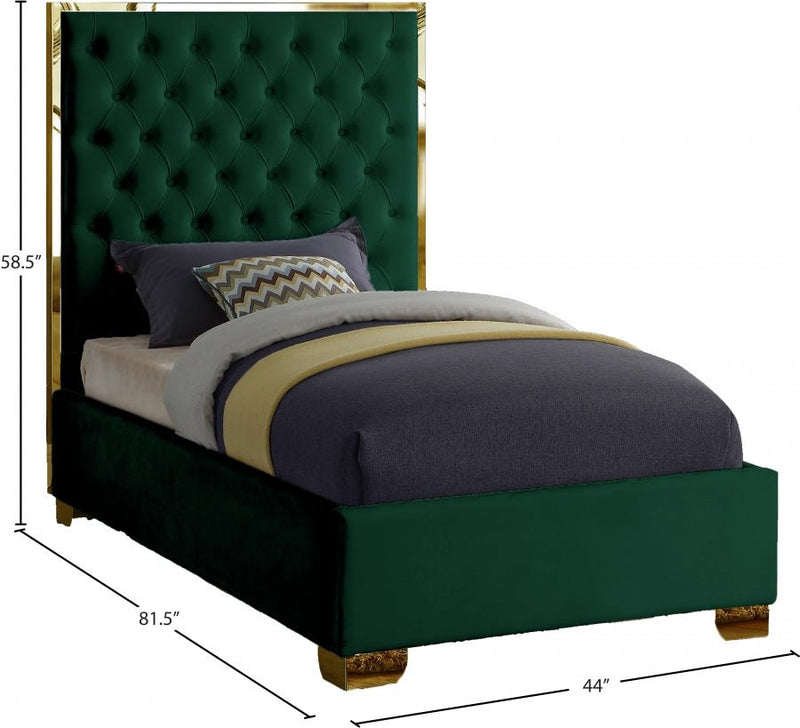 Lana Velvet Twin Bed Green - Gate FurnitureTwin Bed