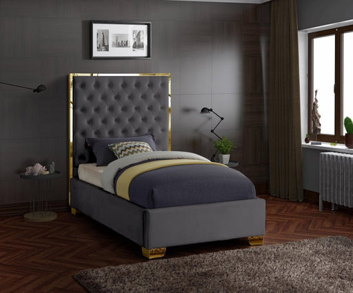 Lana Velvet Twin Bed Grey - Gate FurnitureTwin Bed