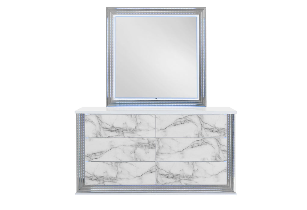 Ylime White Marble Mirror With Led - YLIME-WHITE MARBLE-MR W/ LED - Gate Furniture
