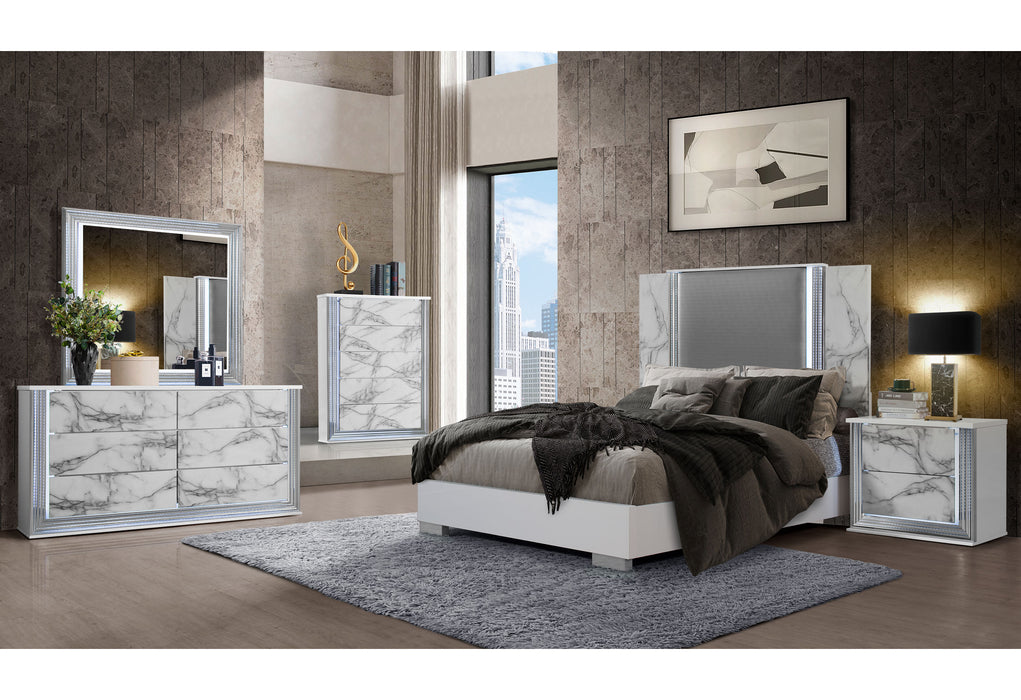 Ylime White Marble Dresser With Led - YLIME-WHITE MARBLE-DR W/ LED - Gate Furniture