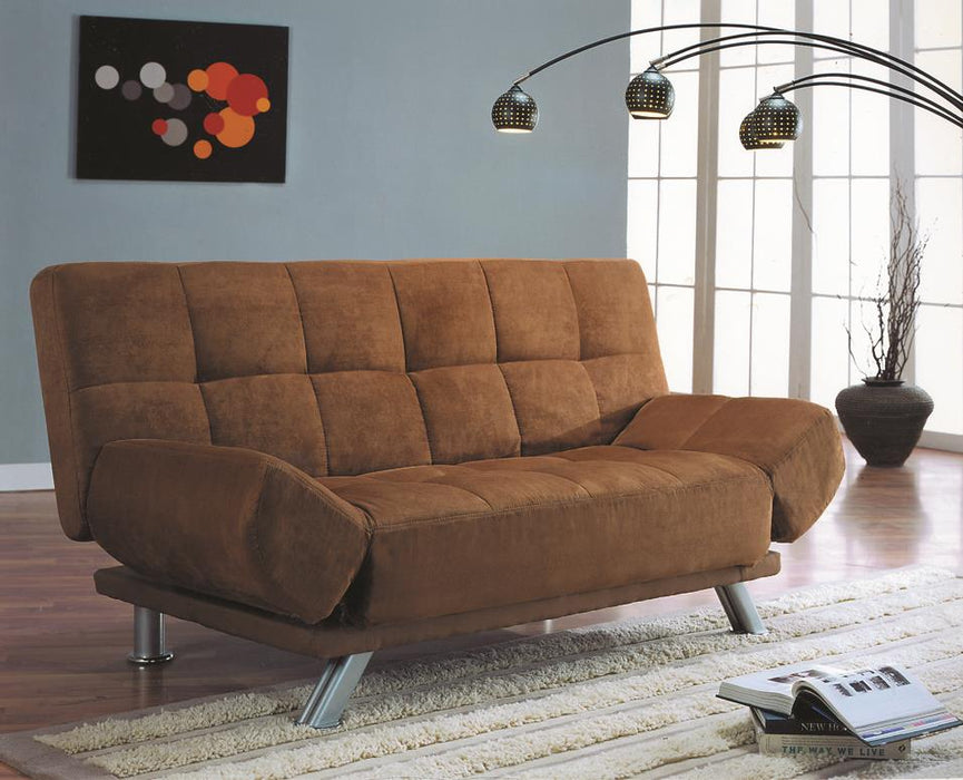 Leo Dark Brown Click-Clack Futon Sofa With Adjustable Arms - 4416D - Gate Furniture