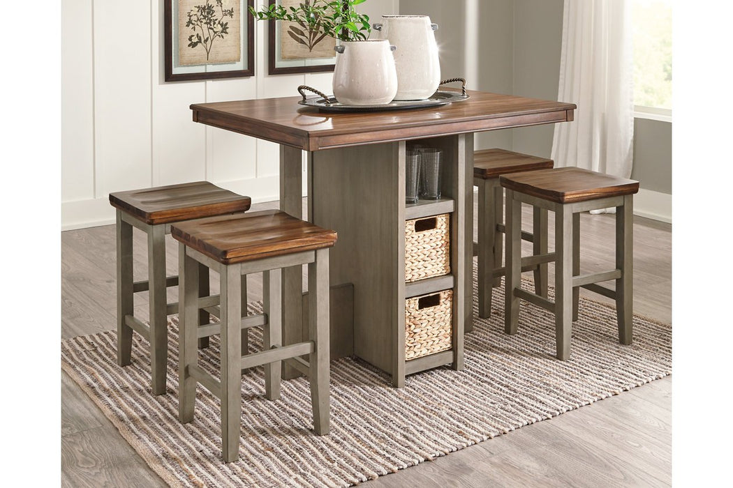 Lettner Gray/Brown Counter Height Dining Table and Bar Stools (Set of 5) - D733-223 - Gate Furniture