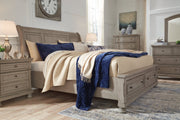 Lettner Light Gray King Sleigh Bed with 2 Storage Drawers - Gate FurnitureKing Bed