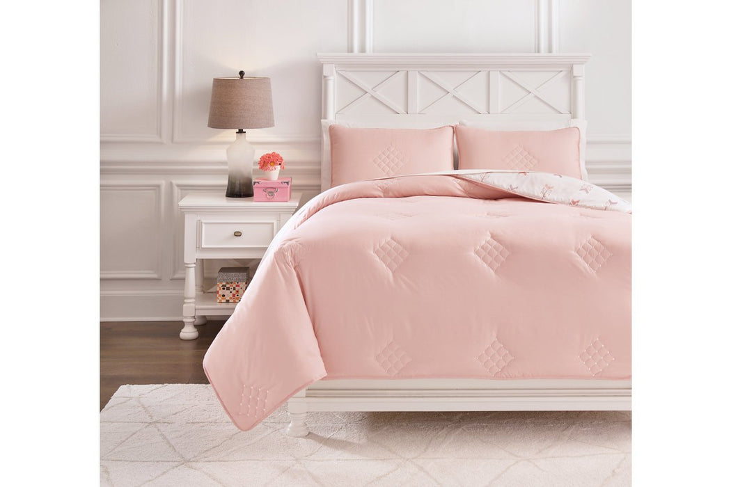 Lexann Pink/White/Gray Full Comforter Set - Q901003F - Gate Furniture
