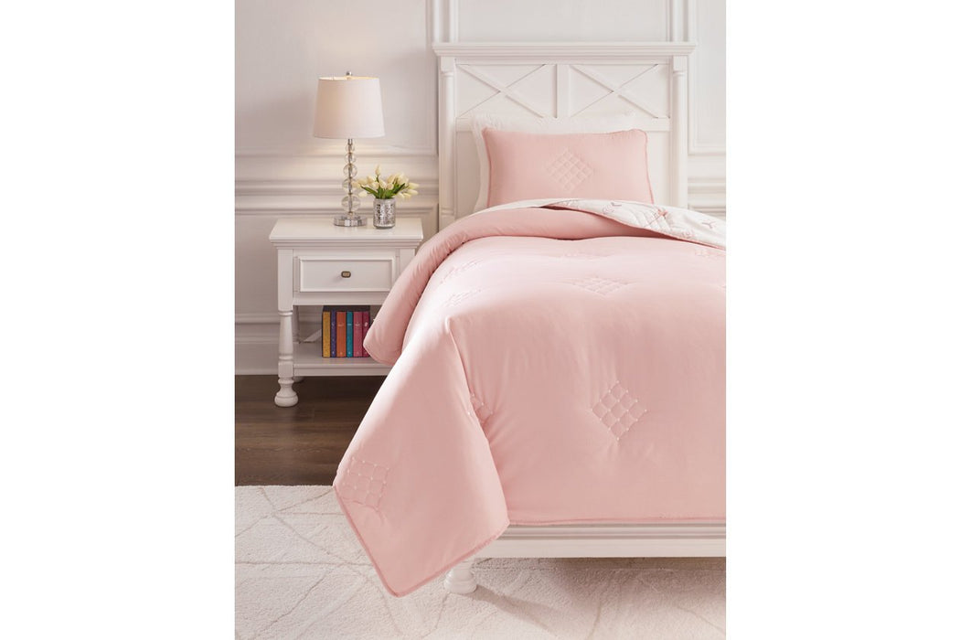 Lexann Pink/White/Gray Twin Comforter Set - Q901001T - Gate Furniture