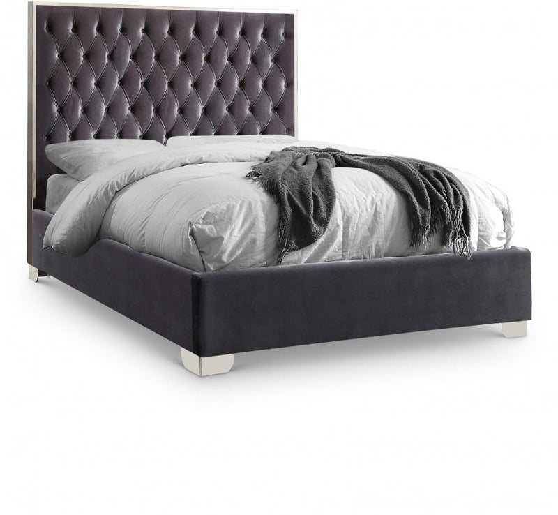 Lexi Velvet King Bed Grey - Gate FurnitureKing Bed