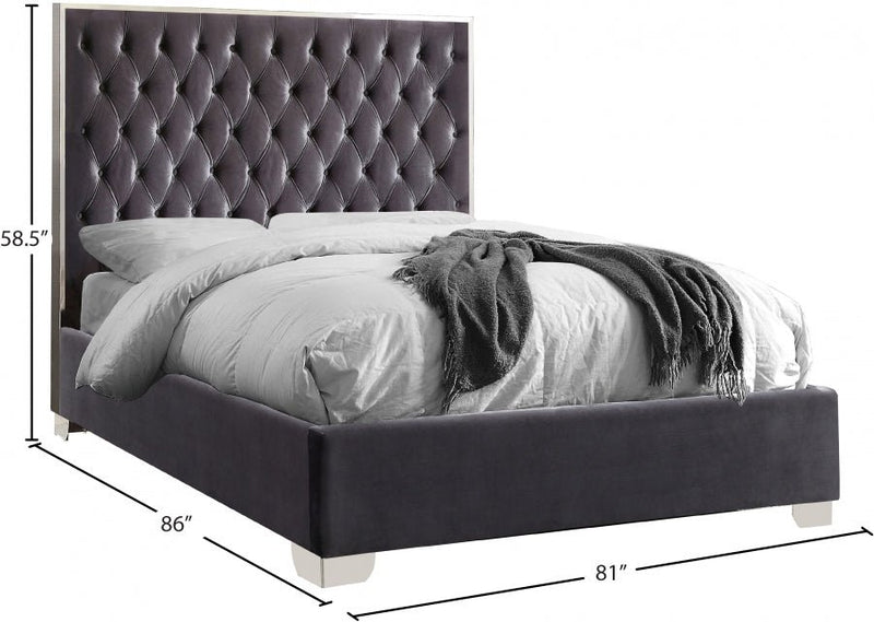 Lexi Velvet King Bed Grey - Gate FurnitureKing Bed