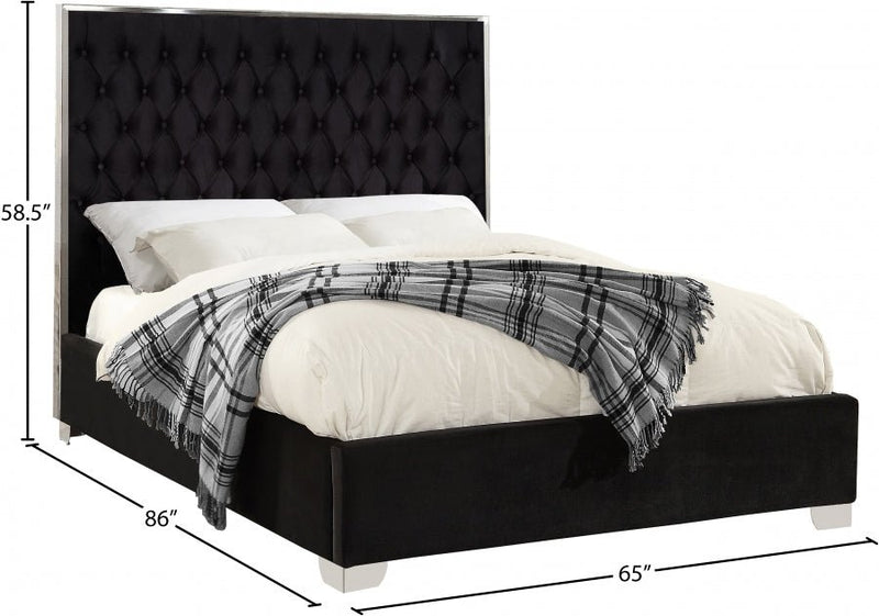 Lexi Velvet Queen Bed Black - Gate FurnitureQueen Bed